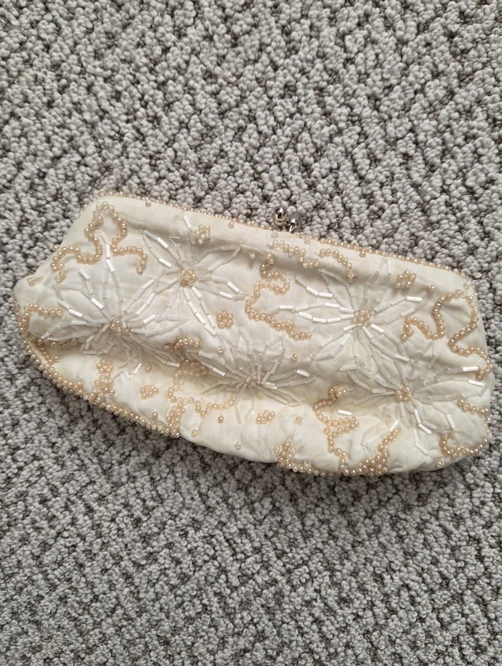 Beaded Ivory Floral Evening Clutch